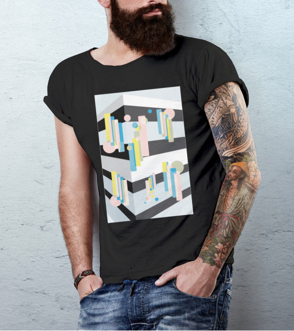 Bounce Geometric Shapes Multicolor Rectangles And Circles T-Shirt