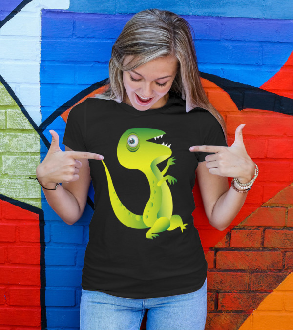 Running Cute Dinosaur Cartoon Playful Green T-Rex T-Shirt