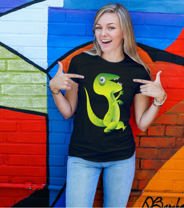 Running Cute Dinosaur Cartoon Playful Green T-Rex T-Shirt