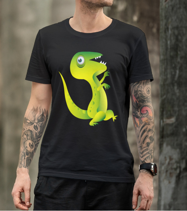Running Cute Dinosaur Cartoon Playful Green T-Rex T-Shirt