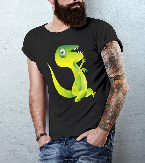 Running Cute Dinosaur Cartoon Playful Green T-Rex T-Shirt