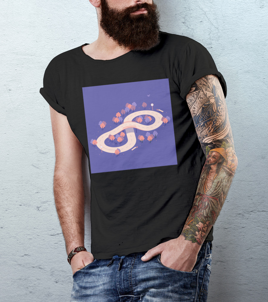 Cross Road Infinity Loop With Trees And Purple Background T-Shirt