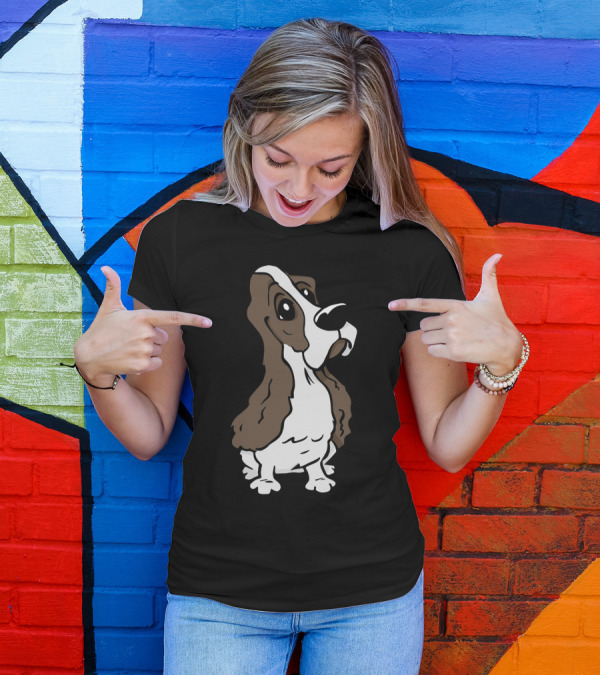 Cartoon Cocker Spaniel Dog Brown And White T-Shirt