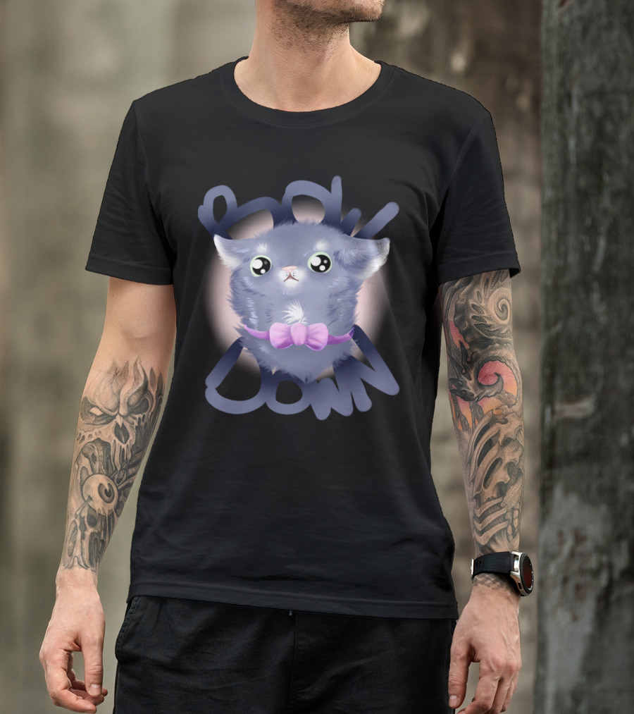 Bow Down Cute Fluffy Kitten With Purple Bow Tie T-Shirt