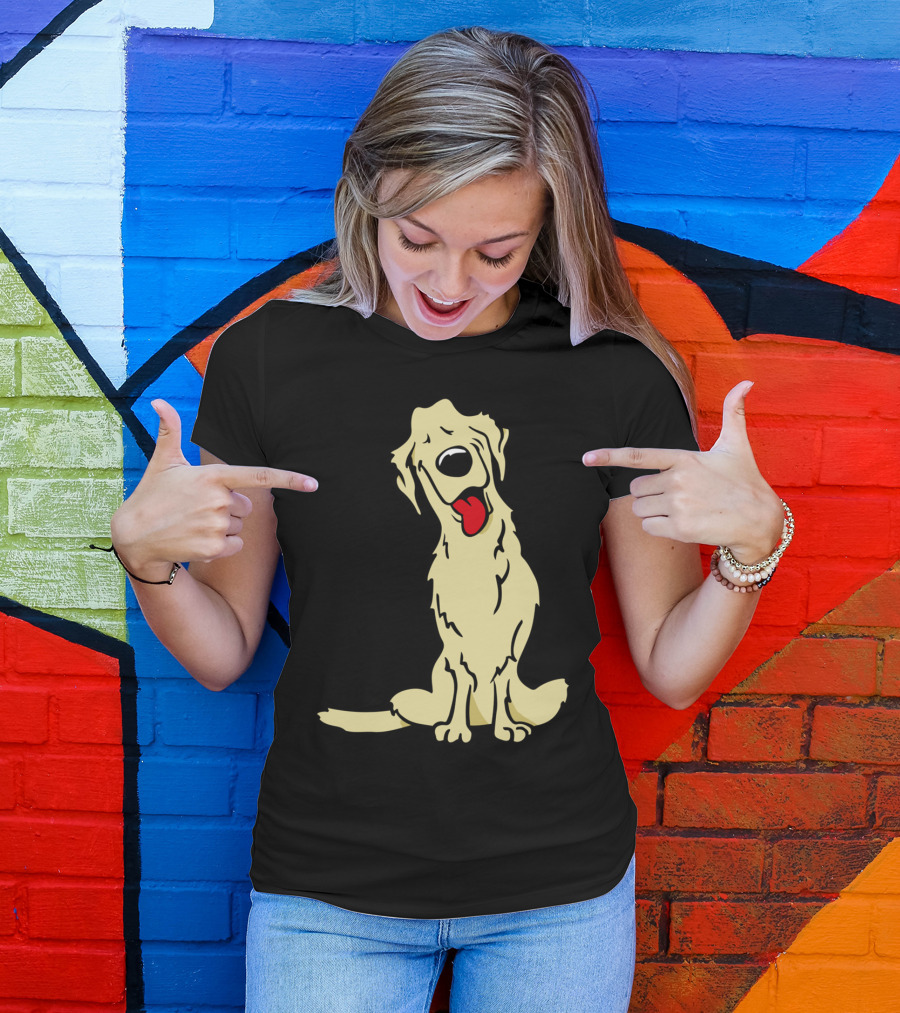 Cartoon Golden Retriever Dog Drawing With Tongue Out T-Shirt