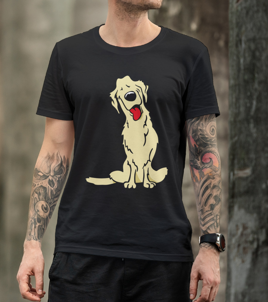 Cartoon Golden Retriever Dog Drawing With Tongue Out T-Shirt