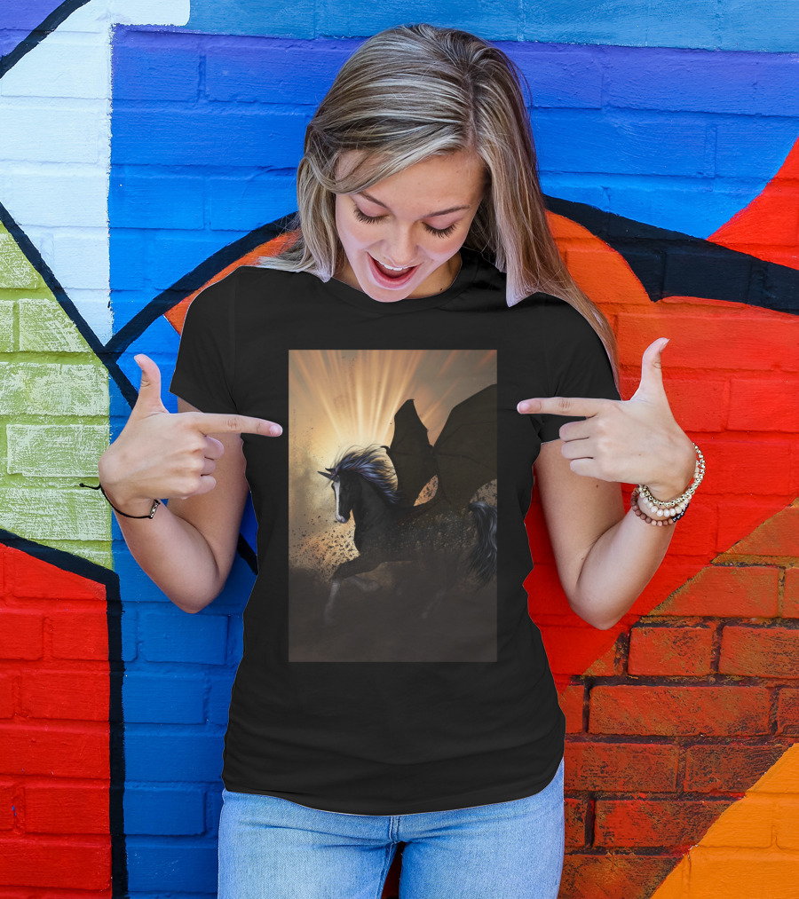 Beautiful Dark Unicorn With Dragon Wings T-Shirt