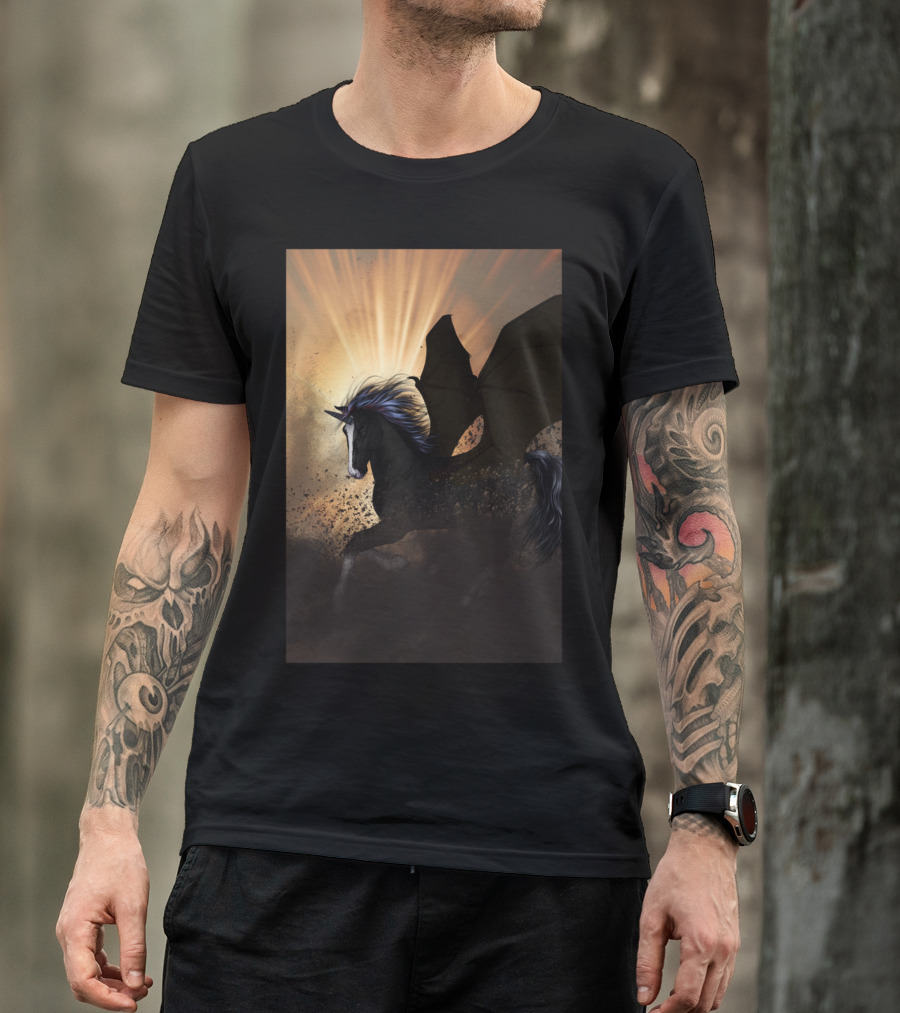 Beautiful Dark Unicorn With Dragon Wings T-Shirt