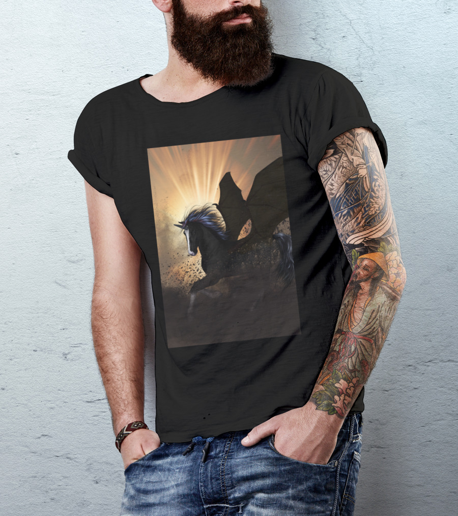 Beautiful Dark Unicorn With Dragon Wings T-Shirt