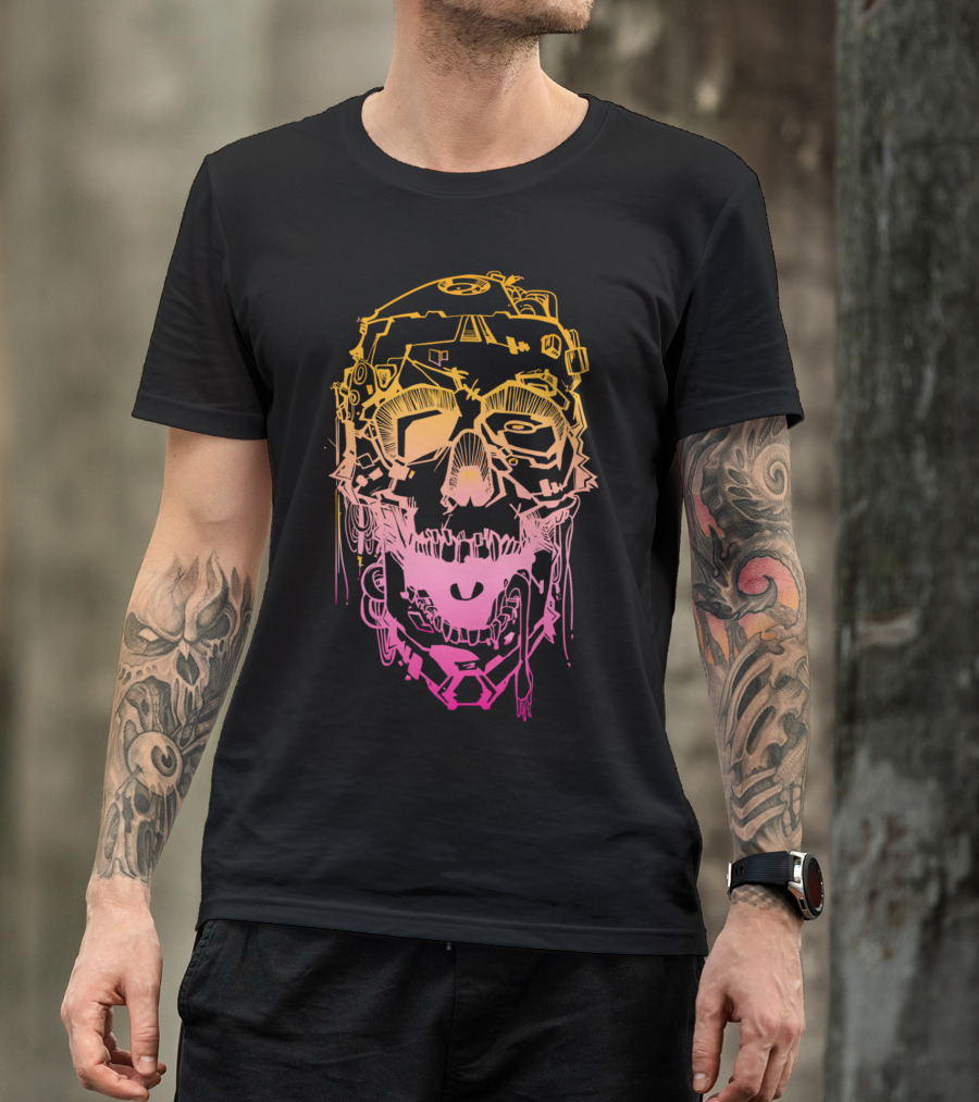 Technoir Zombies Don't Surf Neon Cyberpunk Skull T-Shirt
