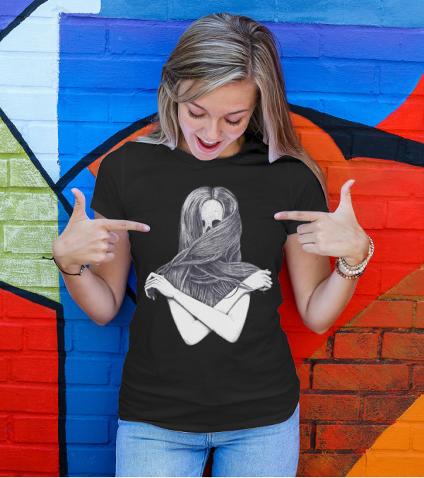 Beautiful Death Skeleton Hidden Behind Flowing Hair T-Shirt