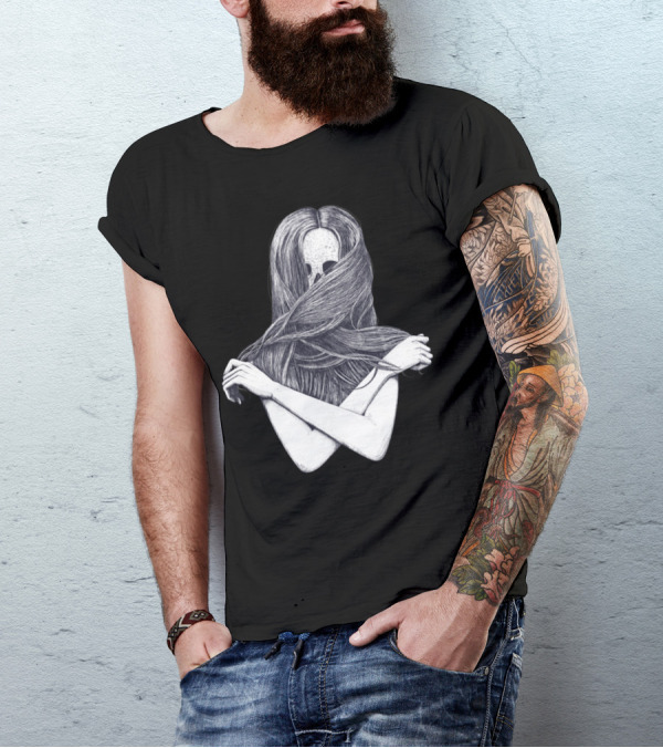 Beautiful Death Skeleton Hidden Behind Flowing Hair T-Shirt