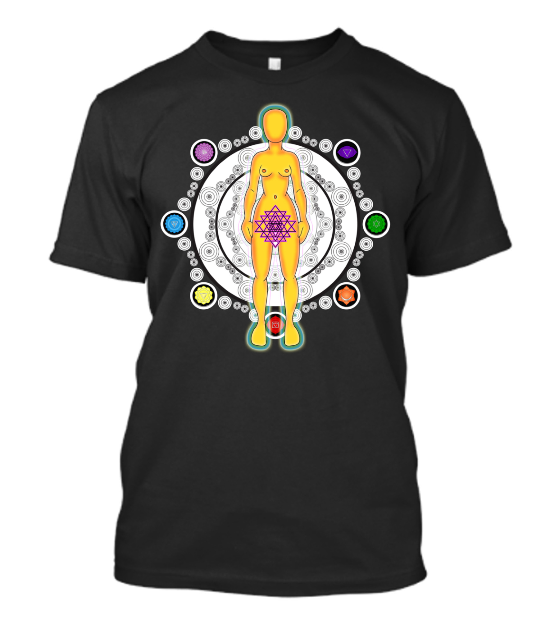 Yellow Electric Human Chakras Geometric Circles T-Shirt