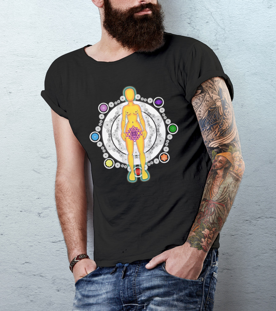 Yellow Electric Human Chakras Geometric Circles T-Shirt