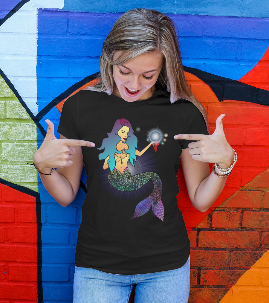 Gaia Revealing Cosmic Wonders In Vibrant Mermaid Form T-Shirt