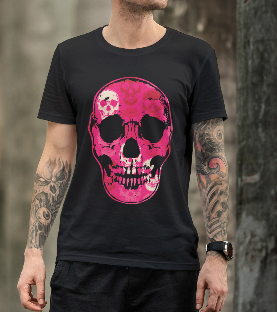 Saccharine Skull Multilayered Pink Skulls T-Shirt