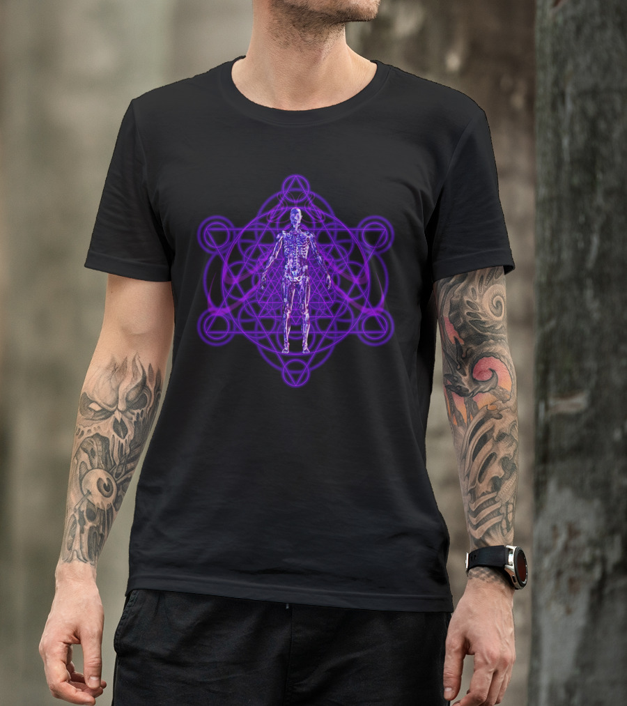 Sacred Geometry Human Body Metatron's Cube Holographic Anatomy T-Shirt