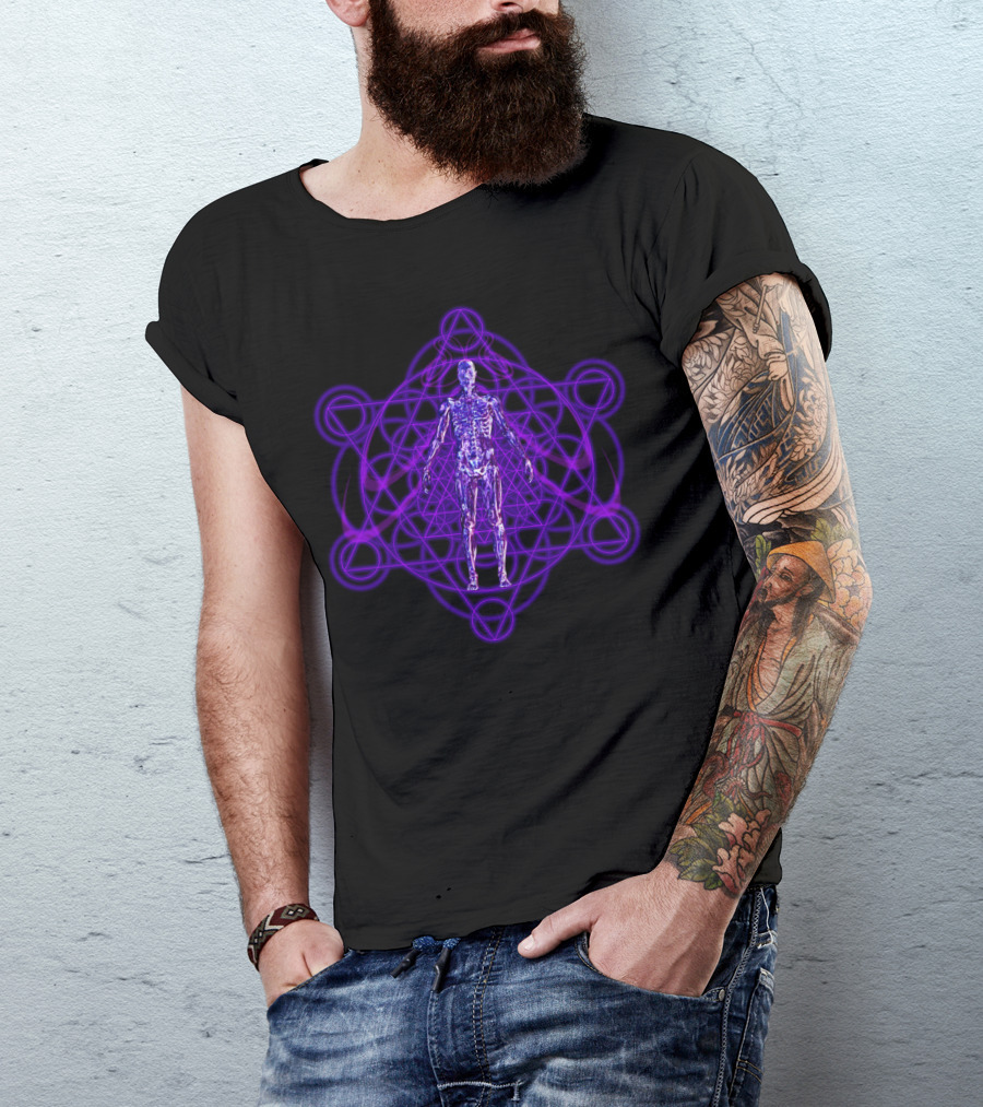 Sacred Geometry Human Body Metatron's Cube Holographic Anatomy T-Shirt