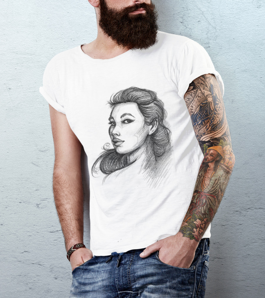 Beautiful Woman Pencil Sketch T-Shirt