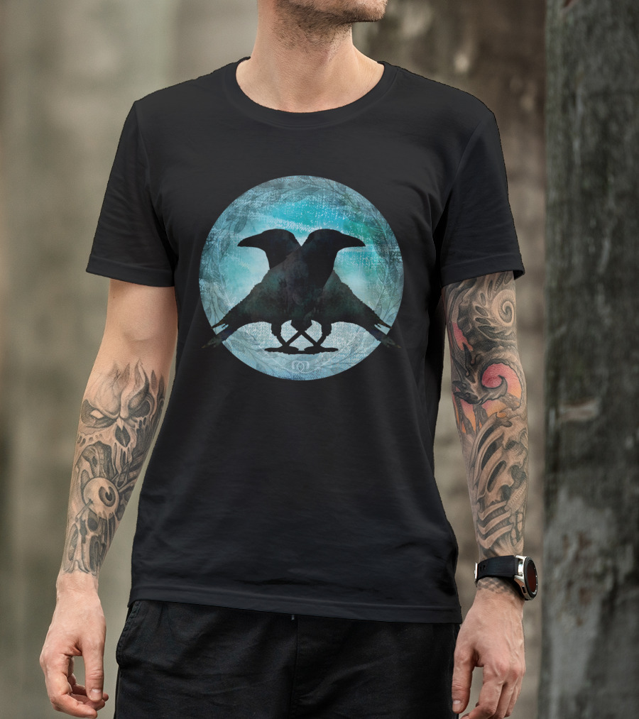 Crow Lovers Dance Beneath Midnight Sky Moon Circle T-Shirt