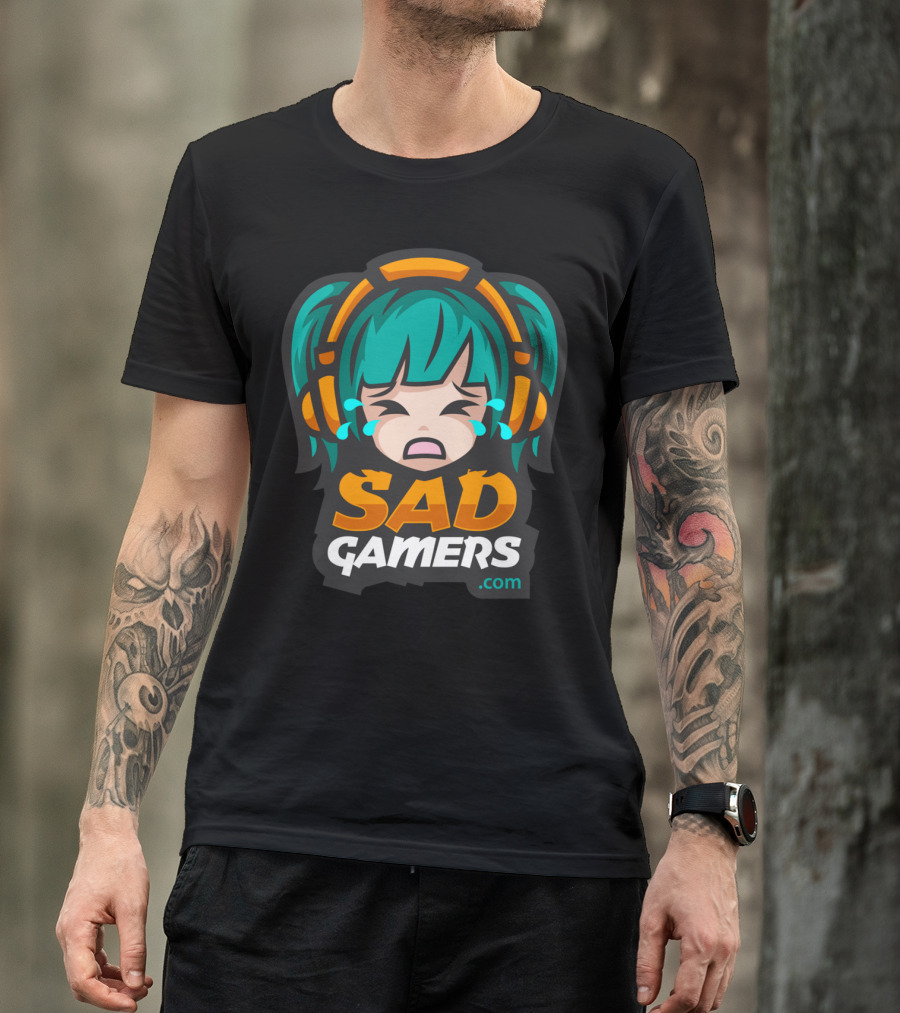 SadGamers Crying Anime Gamer With Headphones .com T-Shirt