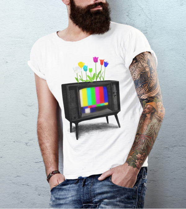 Test Garden Colorful Tulips On Vintage TV With Color Bars T-Shirt