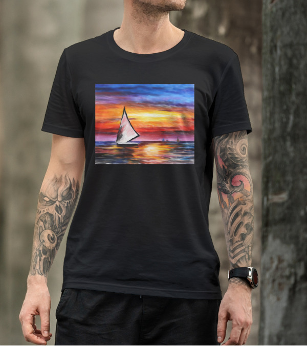Sail Away Into The Sunset With A Vibrant Sky And Calm Waters T-Shirt