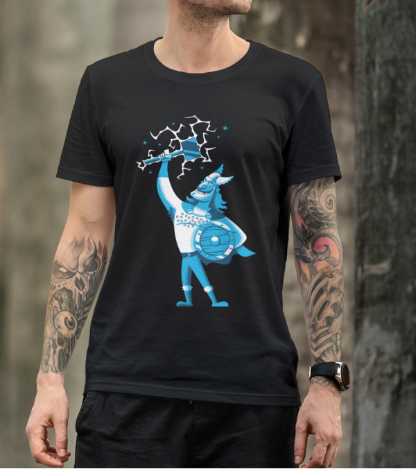 Cartoon Thor Viking With Hammer And Shield Comic T-Shirt