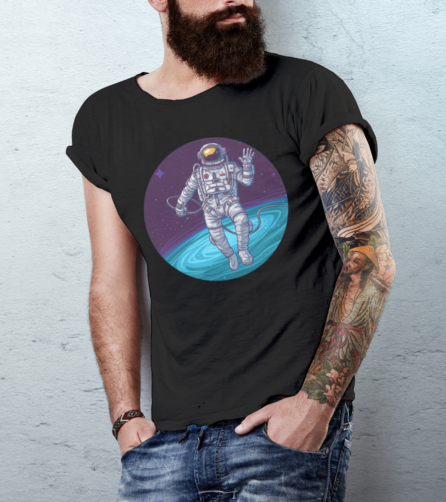 Farway Astronaut Floating In Cosmic Space Circle T-Shirt