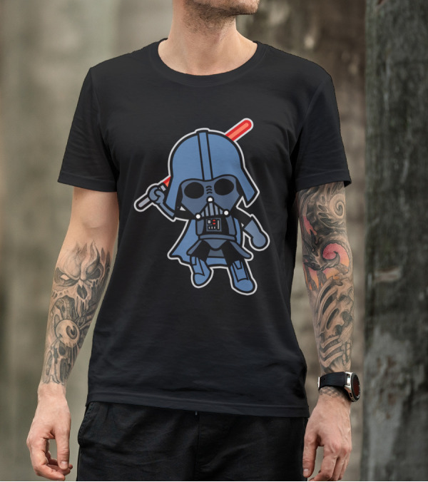 Cartoon Vader Attacks Lightsaber Iconic T-Shirt