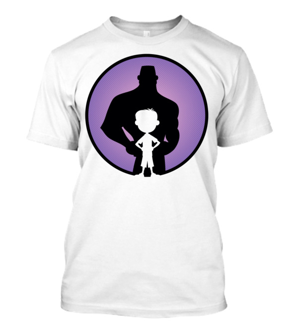 Boy And Man Silhouettes Against Purple Circle Background T-Shirt
