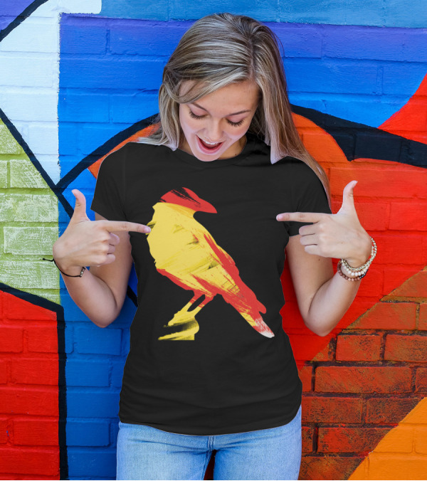 Crows Will Never Be Black Again Yellow Red Brushstroke Bird T-Shirt