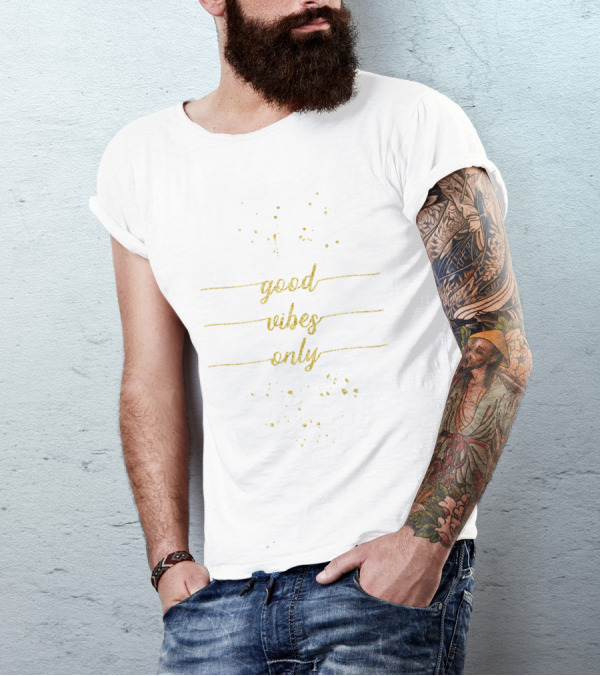 Good Vibes Only Gold Sparkle Text T-Shirt