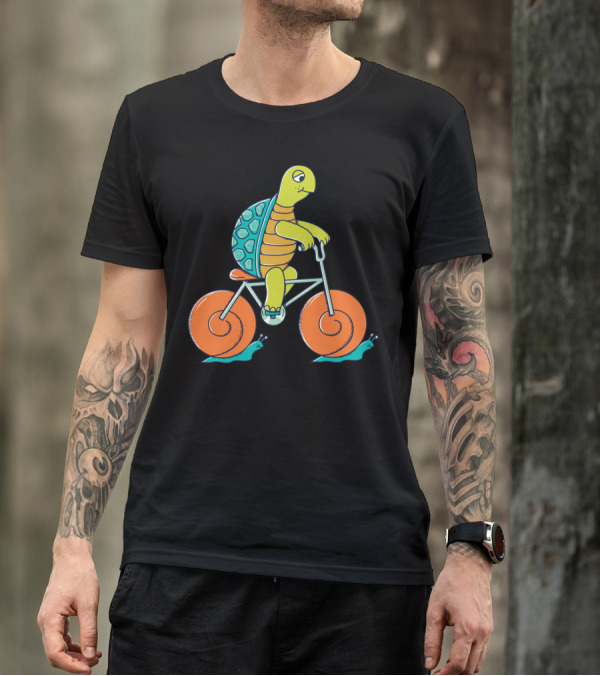 Turtle Riding Bicycle With Snails Racing Wheels T-Shirt