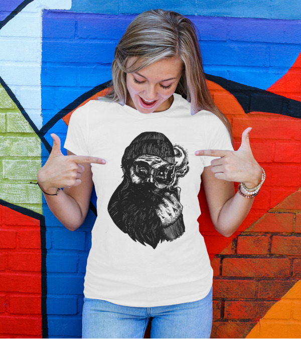 SAILOR Bearded Man Smoking In Beanie T-Shirt