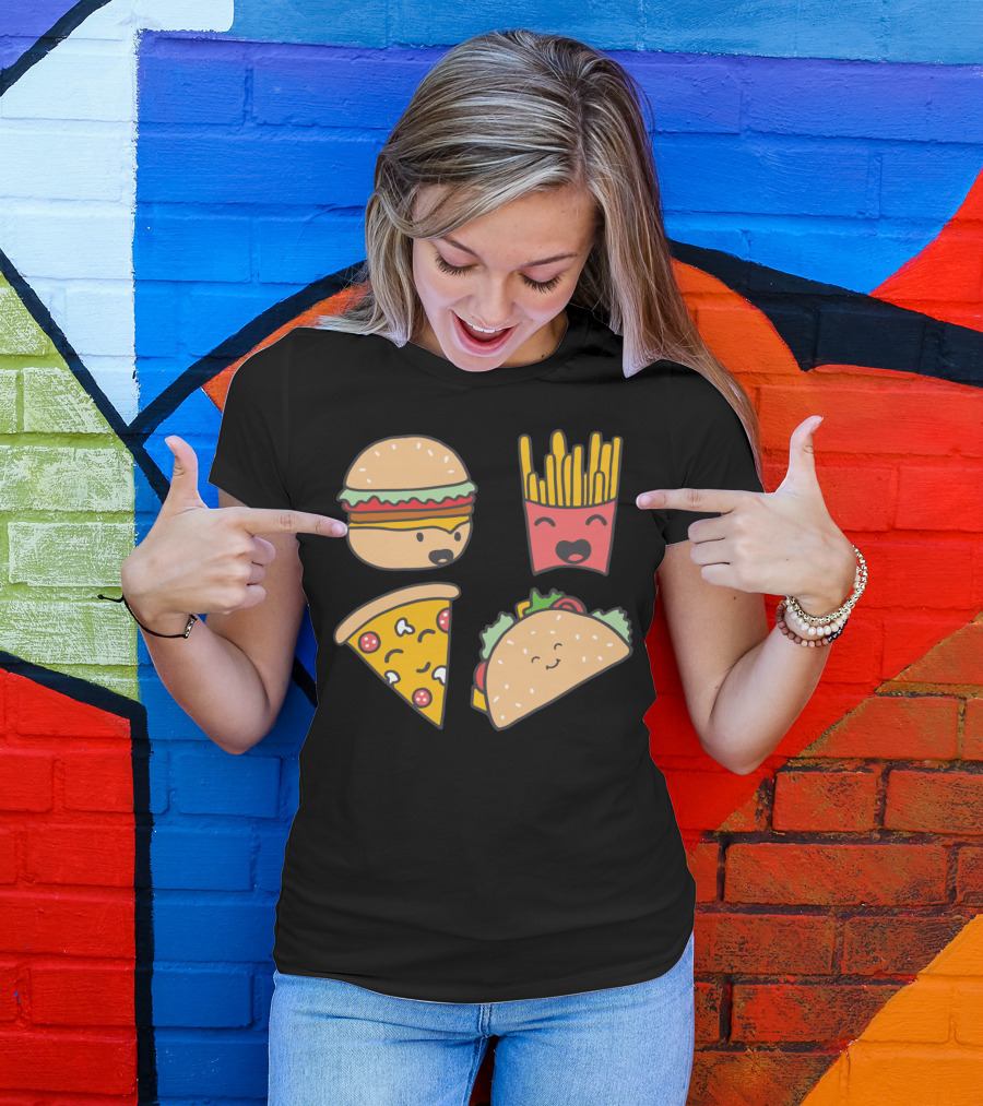 Fast Food Friends Burger Pizza Fries Taco Smiling Friends T-Shirt