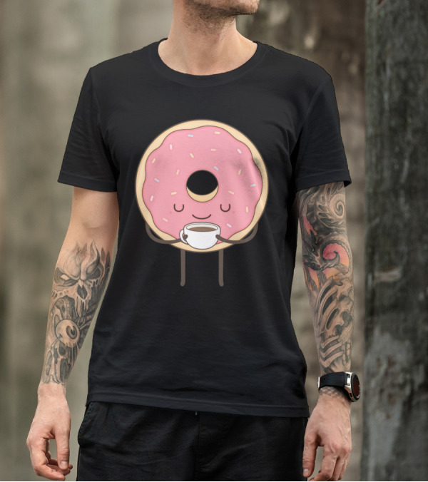 Donut Holding Coffee Cup Smiling With Sprinkles T-Shirt