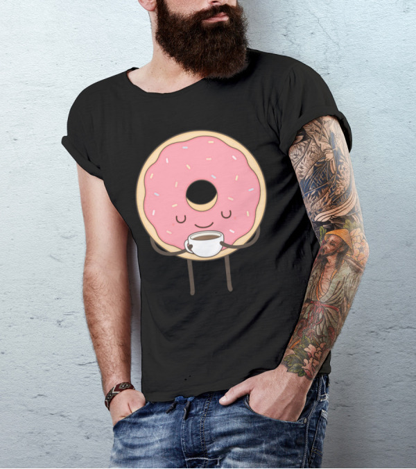 Donut Holding Coffee Cup Smiling With Sprinkles T-Shirt