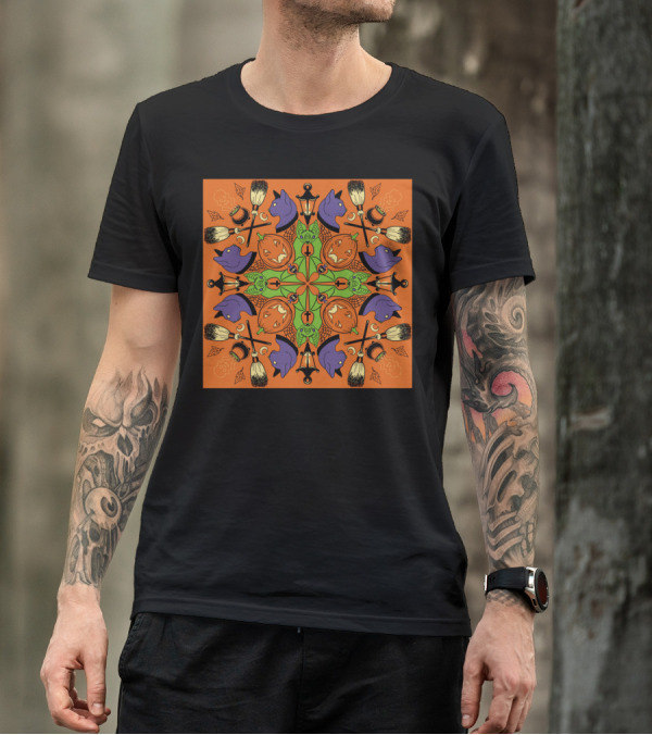 Samhain Halloween Witches Cats Pumpkins Brooms Skulls T-Shirt