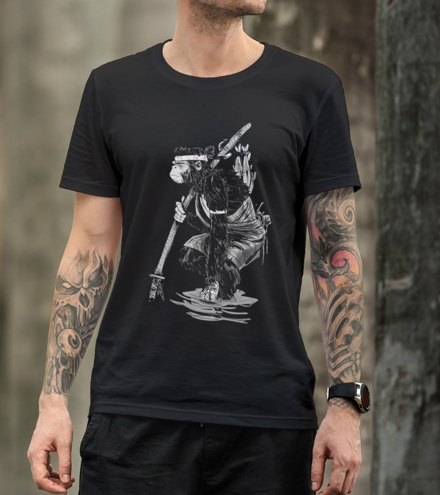 Samurai Monkey Warrior With Katana And Headband T-Shirt