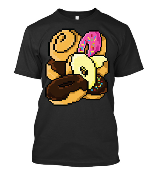 Pixel Art Donut Collection With Pink Sprinkles And Chocolate Glaze T-Shirt