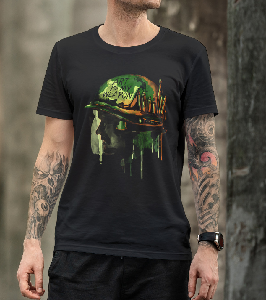 ART IS MY WEAPON Helmet Pencil Brushes Soldier T-Shirt