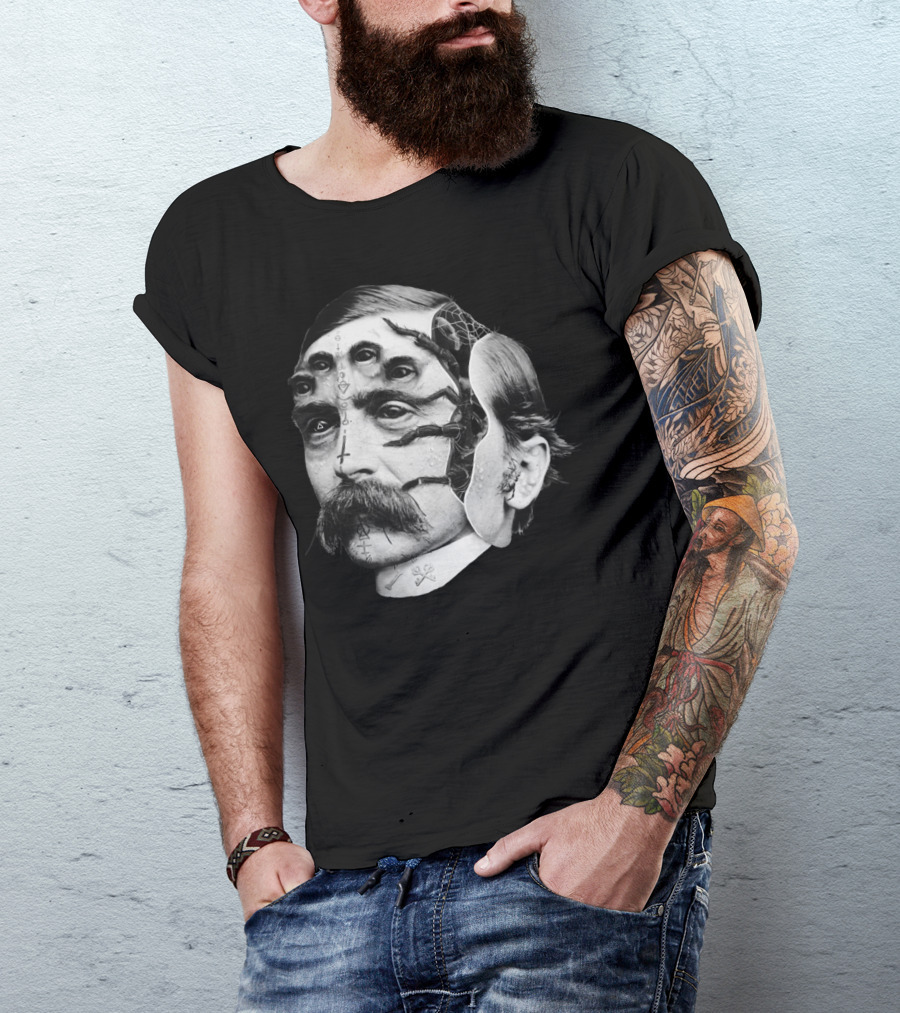 The Amazing Man Spider Surreal Collage Face With Multi-Eyed Arachnid Elements T-Shirt