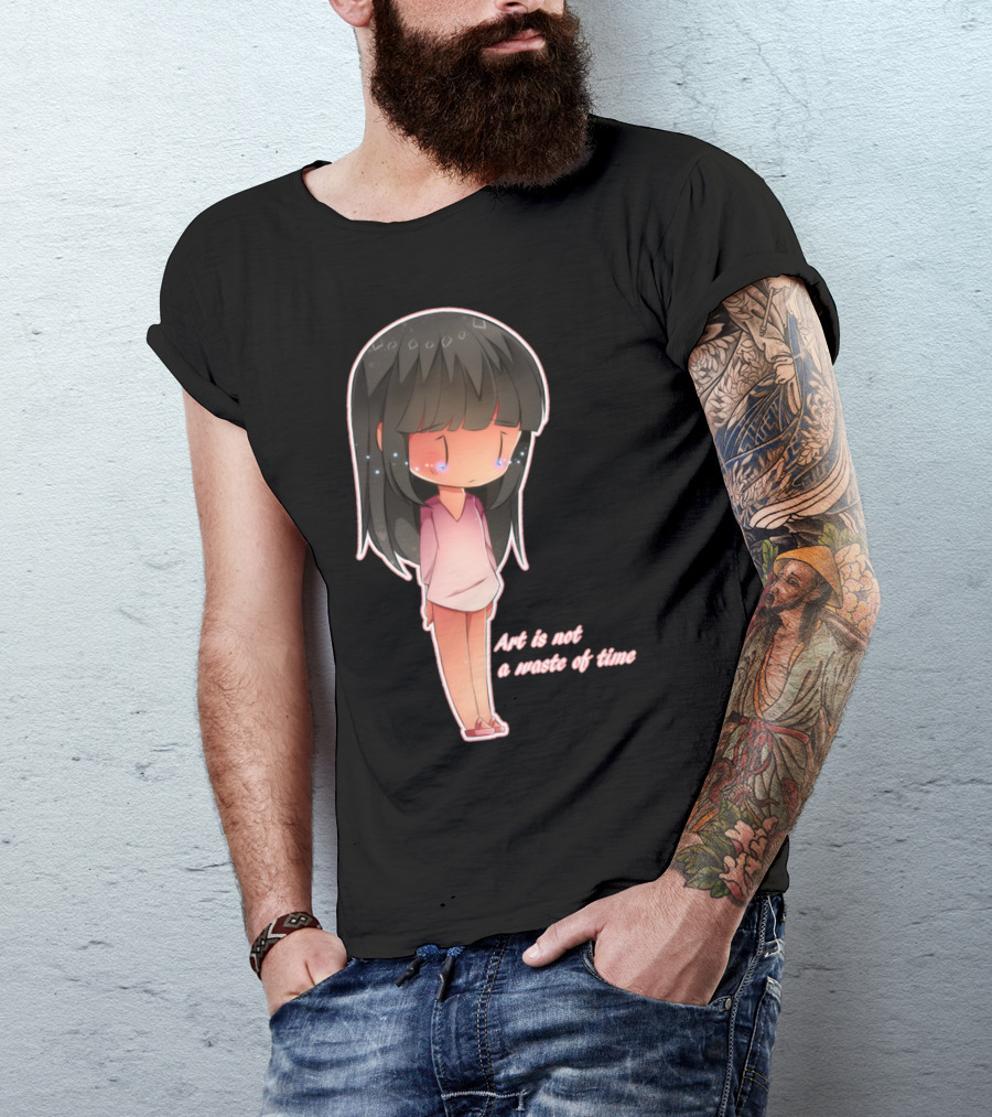 Sad Girl With Long Hair Crying - Art Is Not A Waste Of Time T-Shirt
