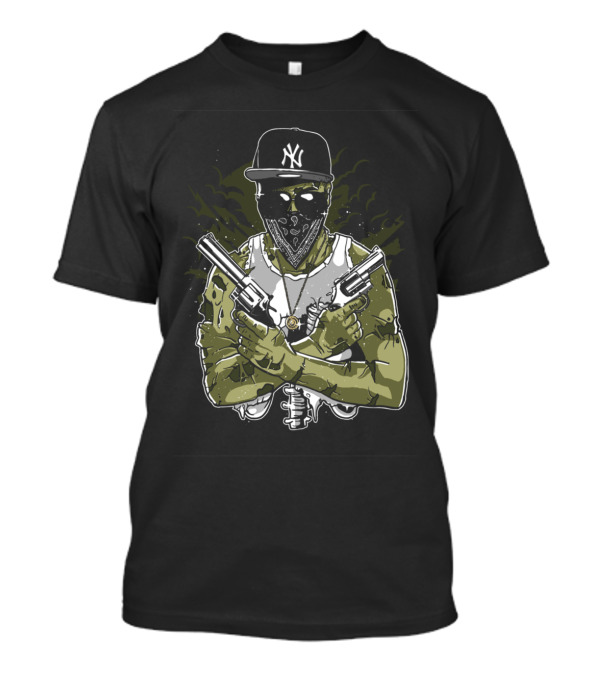 Gangster Zombie NY Cap Dual Pistols T-Shirt