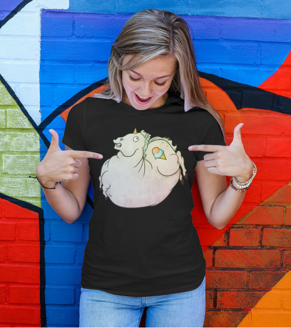 Fat Pony Funny Unicorn With Ice Cream Cone T-Shirt