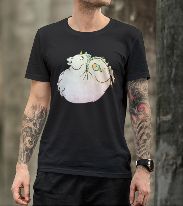 Fat Pony Funny Unicorn With Ice Cream Cone T-Shirt