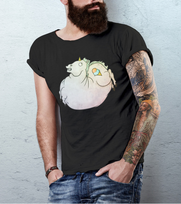 Fat Pony Funny Unicorn With Ice Cream Cone T-Shirt