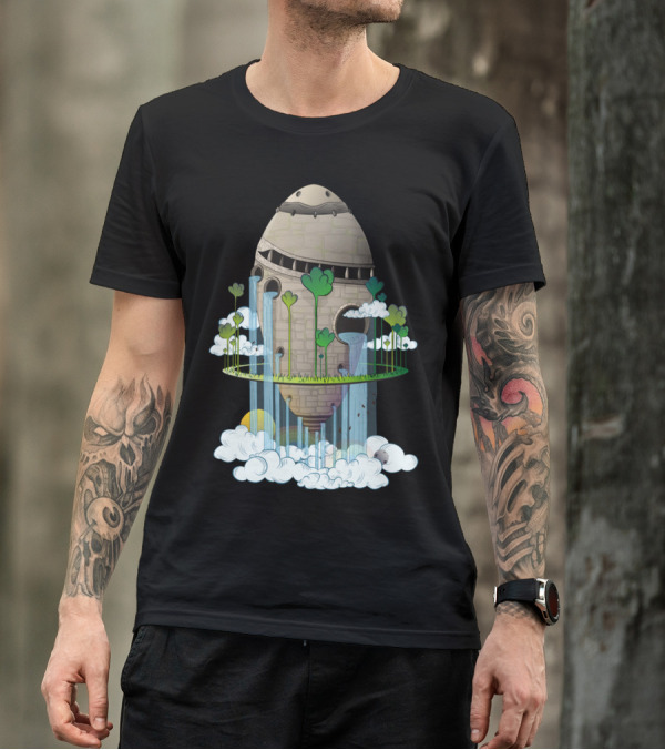 The Ancient Floating Island With Waterfalls And Clouds T-Shirt