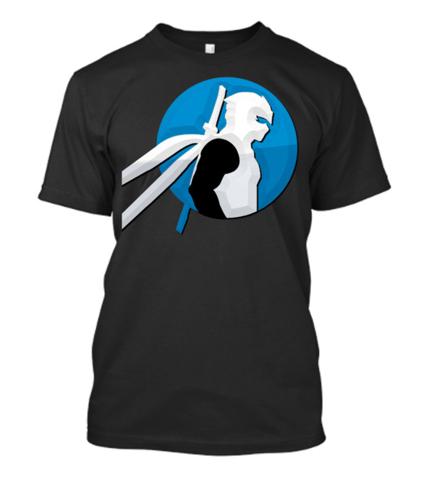 Zforninja Gaming Ninja Silhouette With Swords On Blue Circle T-Shirt